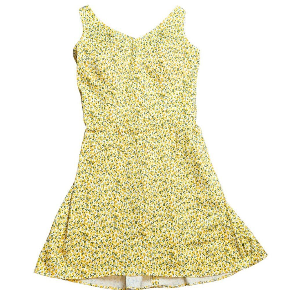 Vintage Yellow Sundress Size 10P Retro Pin-Up Cottage Rose Floral Ditsy Skater